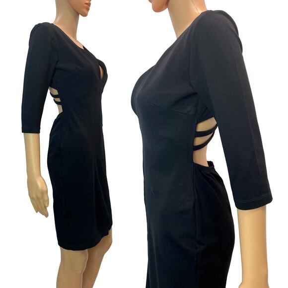 80s Black Cut Out Spandex Dress | Low Cut Tight Fit Classic | M - Picture 6 of 8